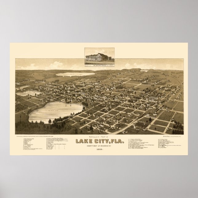 Affiches Lake City, FL Carte panoramique - 1885 (Devant)
