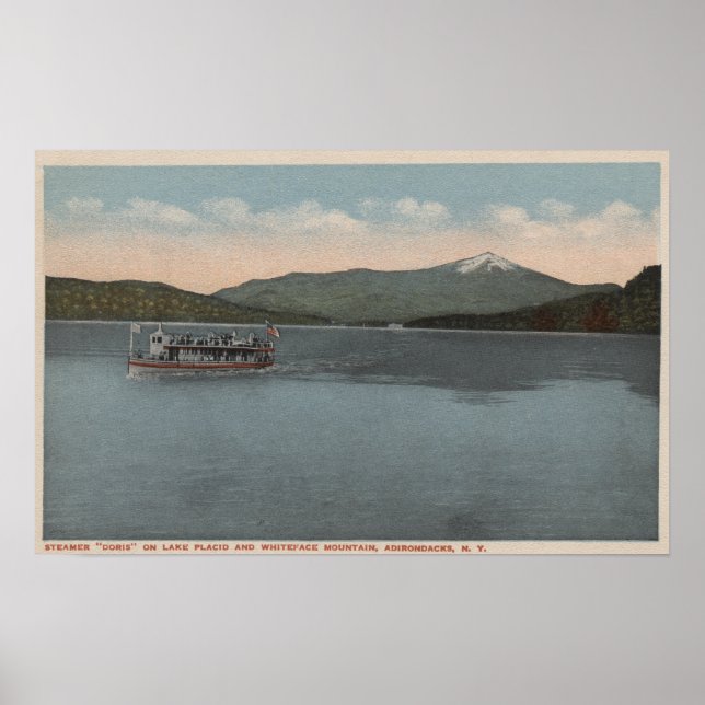 Affiches Lake Placid, New York - Vue sur Steamer Doris (Devant)