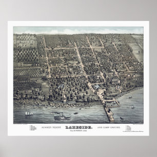 Affiches Lakeside, carte panoramique de l'OH - 1884