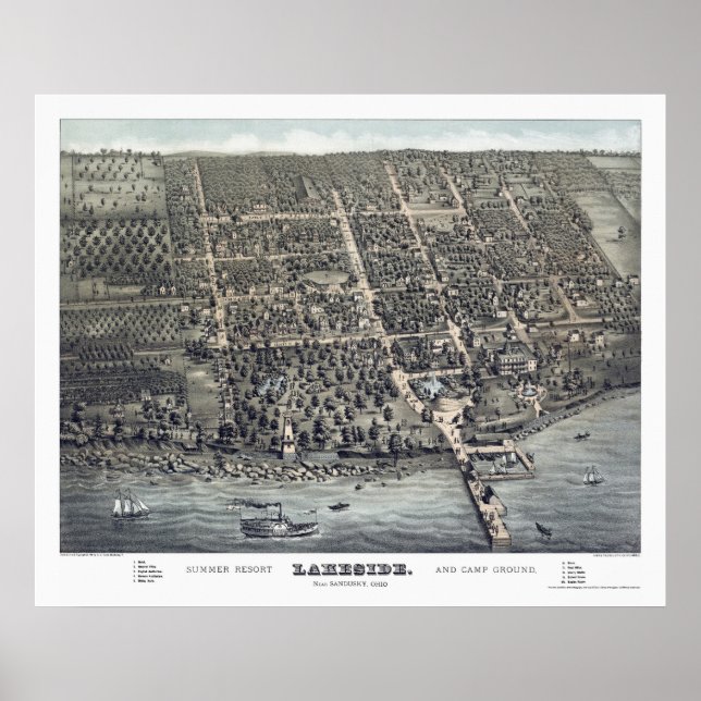 Affiches Lakeside, OH Carte panoramique - 1884 (Devant)