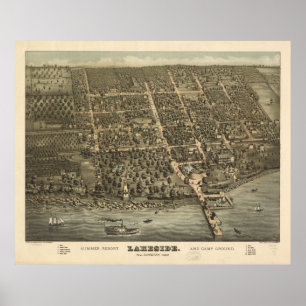 Affiches Lakeside Ohio 1884 Carte panoramique antique