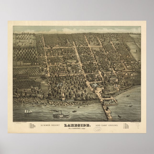 Affiches Lakeside Ohio 1884 Carte panoramique antique (Devant)