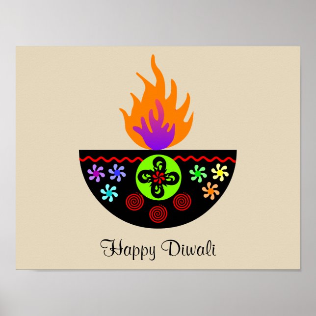 Affiches Lampe Diwali colorée Diya (Devant)