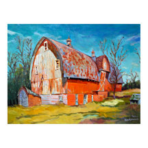 L'ancienne grange rouge sur la prairie venteuse