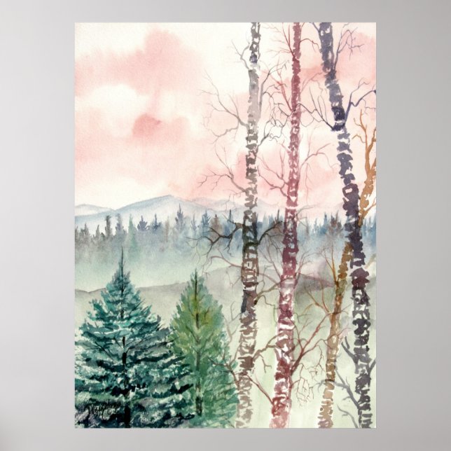 Affiches landscape birch tree painting (Devant)