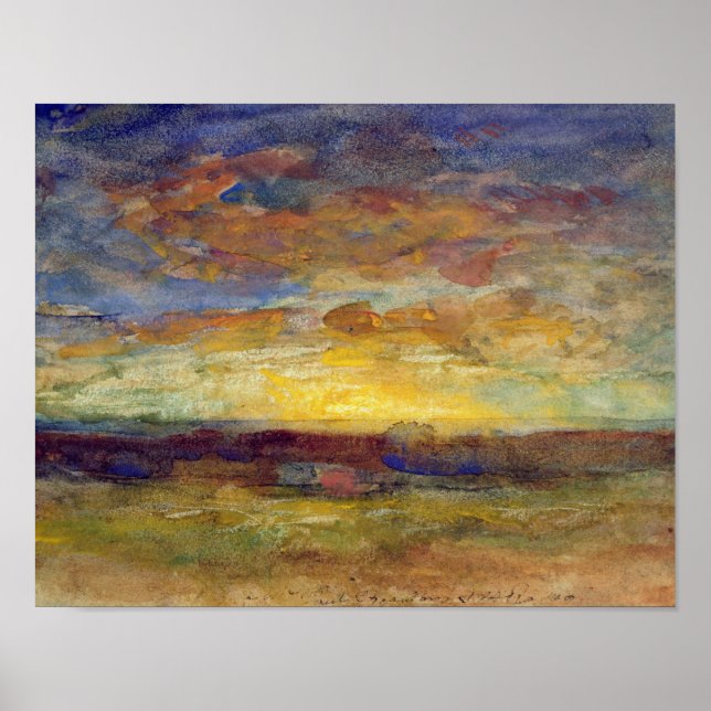 Affiches Landscape with Setting Sun (Devant)