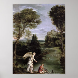Affiches Landscape with Tobias laying hold of the Fish