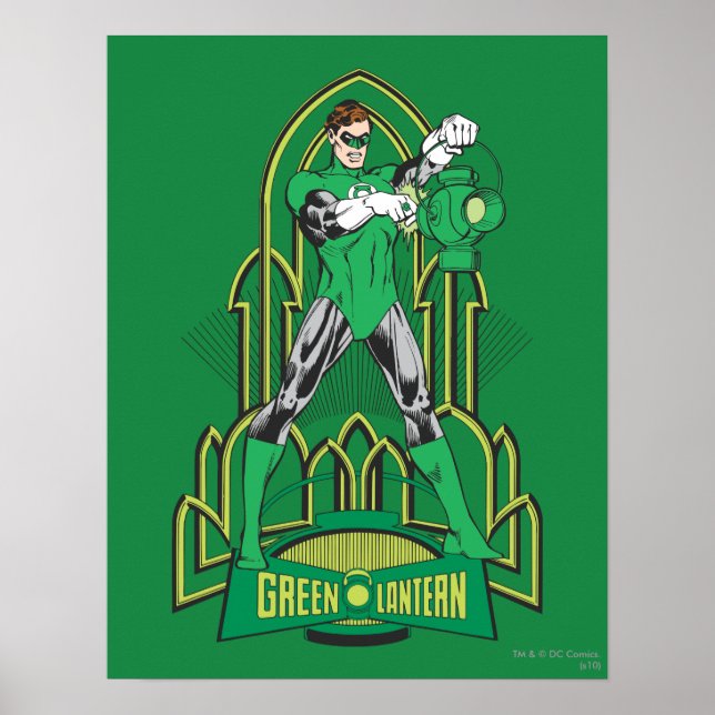 Affiches Lanterne verte sur arrière - plan décoratif (Devant)