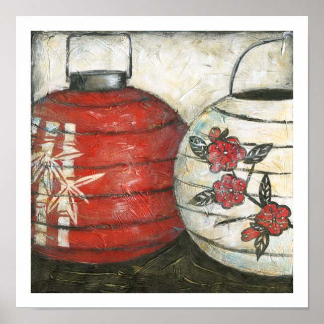 Affiches Lanternes du Nouvel An chinois à imprimé floral (Devant)