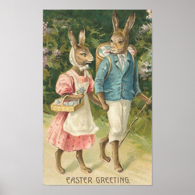 Affiches Lapin de Pâques amoureux Vintage (Devant)