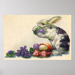 Affiches Lapin de Pâques victorien vintage, Œufs et Fleurs