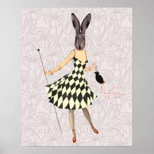 Affiches Lapin en robe blanche noire