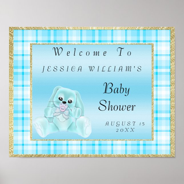 Affiches Lapin sarcelle mignon de bienvenue (Devant)