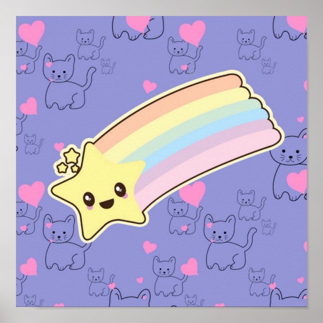 Affiches L'arc-en-ciel de Kawaii chatte le motif si mignon. (Devant)
