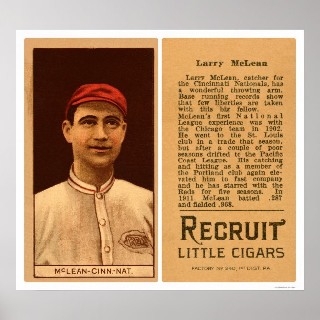 Affiches Larry McLean Reds Baseball 1912 (Devant)