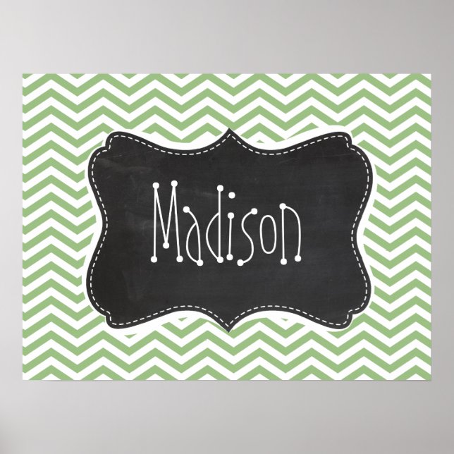 Affiches Laurel Green Chevron Stripes; Chalkboard look (Devant)