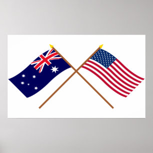Affiches L'Australie et les drapeaux croisés par Etats-Unis