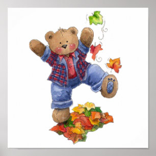 Affiches L'automne est amusant ours