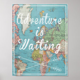 Affiches L'aventure est en attente sur la carte du monde vi