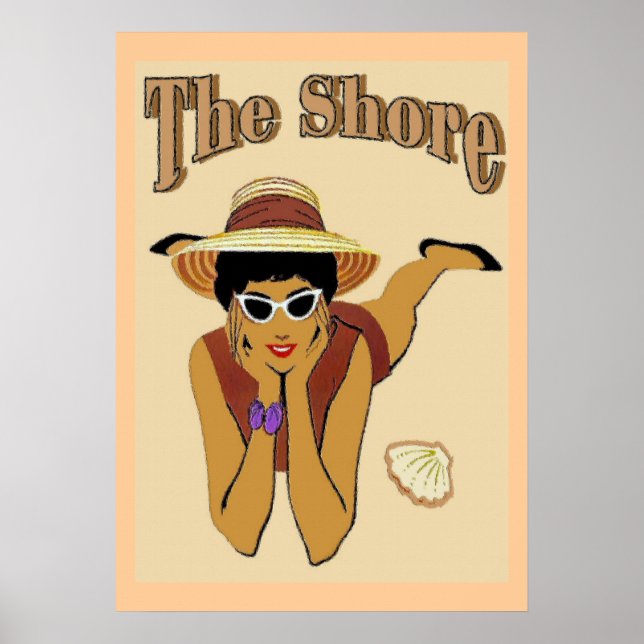 Affiches Le bord de mer, dame sur la plage (Devant)