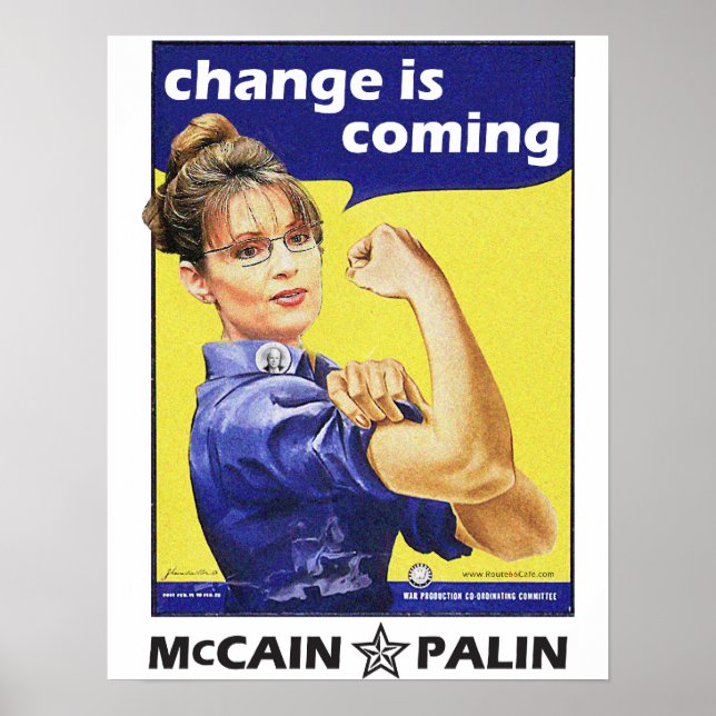 Affiches "le changement arrive" Mccain / Palin Parti républ (Devant)