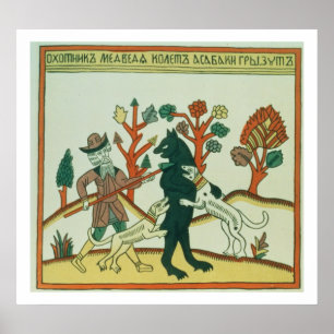 Affiches Le chasseur et le sanglier, russe, fin 18ème siècl