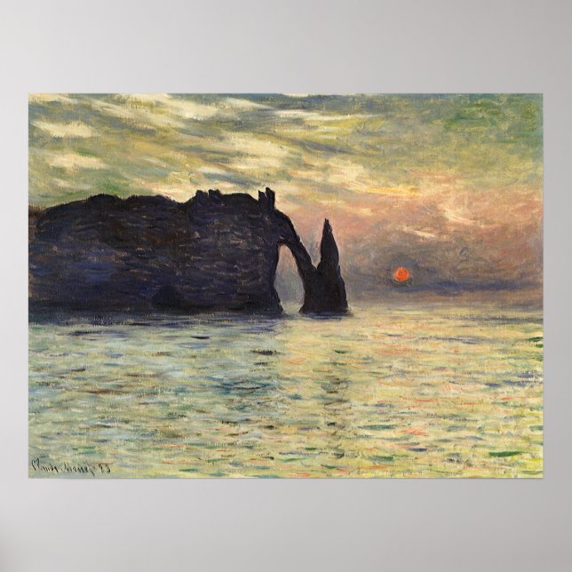 Affiches Le Cliff Etretat, coucher de soleil de Claude Mone (Devant)