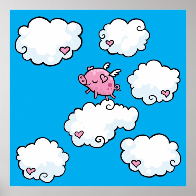 Affiches Le cochon volant danse sur les nuages (Devant)