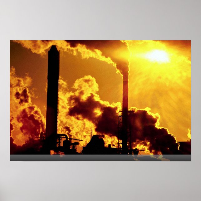 Affiches Le coucher de soleil sur les usines de pâte accent (Devant)