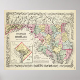 Affiches Le Delaware et le Maryland avec le District de