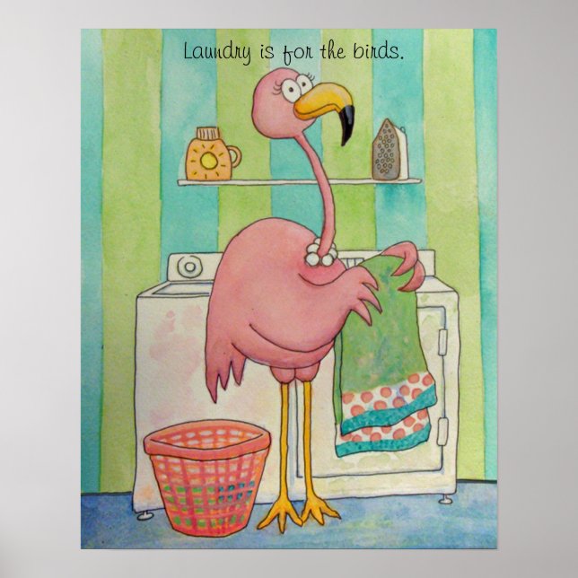 Affiches Le Flamant rose Whimsical Rose Fait De La Lessive  (Devant)