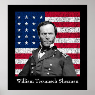Affiches Le général Sherman et le drapeau américain