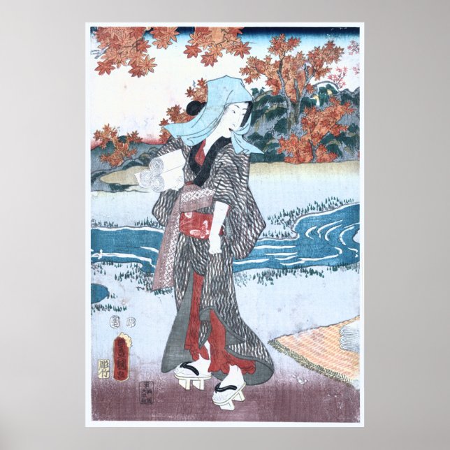 Affiches Le Japonais Ukiyo-e Momiji à onna par Kunisada (Devant)