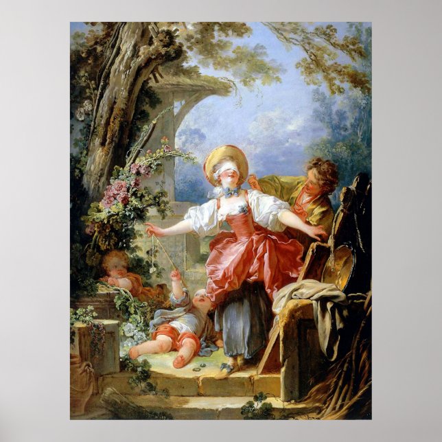 Affiches Le jeu de l'Homme Aveugle de Jean-Honoré Fragonard (Devant)