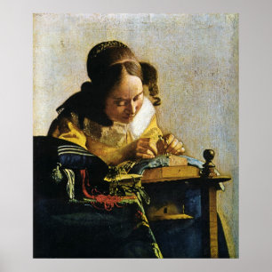 Affiches Le Lacemaker de Johannes Vermeer (vers 1670)