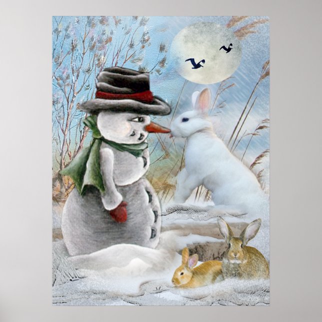 Affiches Le lapin mange l'affiche du nez de Snowman (Devant)