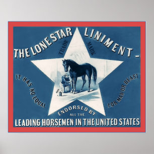 Affiches Le Lone Star Liniment ~ 1866 ~ Étiquette Vintage