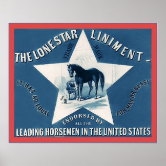 Affiches Le Lone Star Liniment ~ 1866 ~ Étiquette Vintage