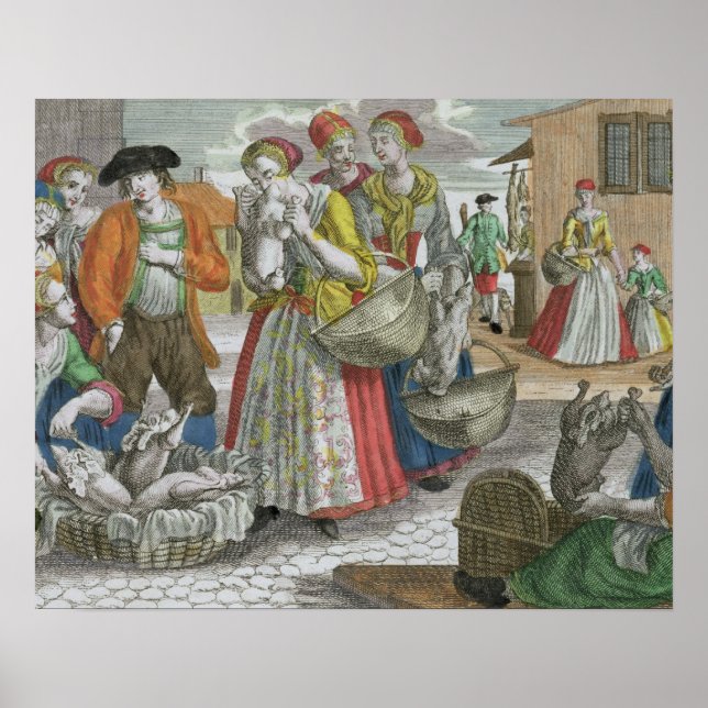 Affiches Le marché de la volaille (gravure colorée) (Devant)