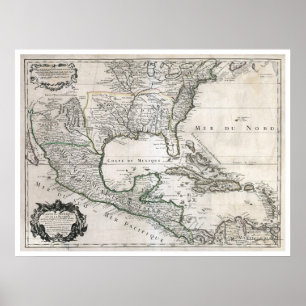 Affiches Le Mexique Cuba la Floride et la carte 1703 de