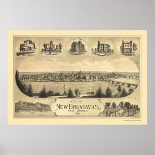 Affiches Le Nouveau Brunswick, carte panoramique de NJ -