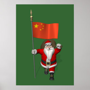 Affiches Le Père Noël Avec Drapeau De Chine
