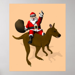 Affiches Le Père Noël Monte Un Cangourou
