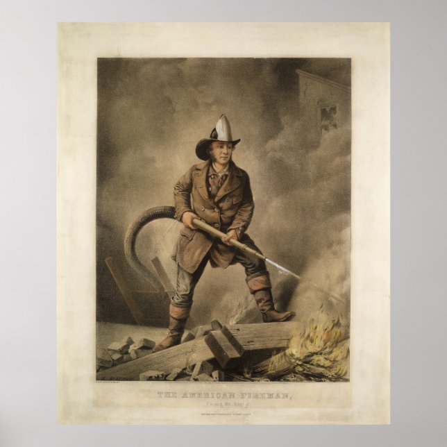 Affiches Le pompier américain face à l'ennemi (1858) (Devant)