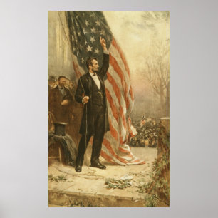 Affiches Le président Abraham Lincoln sous le drapeau améri