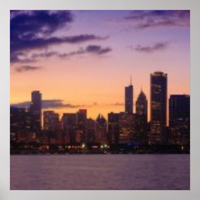 Affiches Le soleil se couche sur l'horizon de Chicago (Devant)