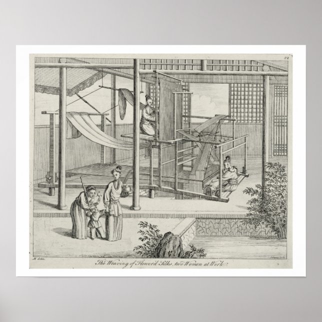 Affiches "Le tissage des soies de fleurs", deux femmes au t (Devant)
