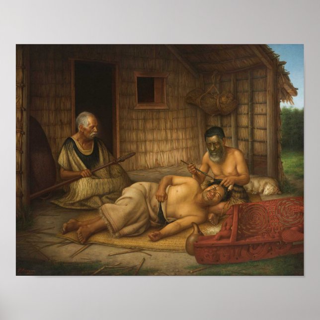 Affiches 'Le Tohunga-ta-moko au travail' - G. Lindauer (Devant)