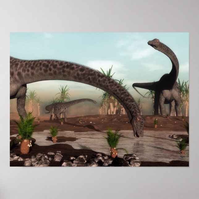 Affiches Le troupeau de dinosaures Diplodocus va boire (Devant)
