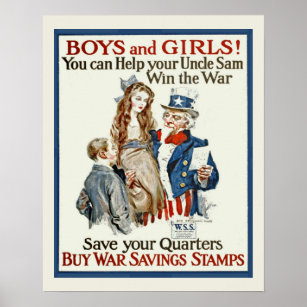 Affiches Lecteur de tampon de guerre vintage Oncle Sam WW1